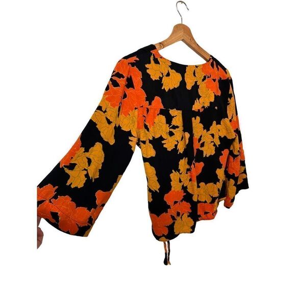 TOPSHOP Big Bloom  Multicolore Tie Wrap Blouse Gold Leaves Size 2 XS Fairy - Picture 5 of 12